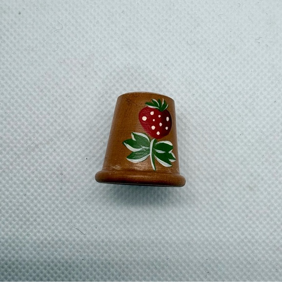 Other - Vintage Wooden Hand Painted Folk Art Strawberry Sewing Thimble Switzerland